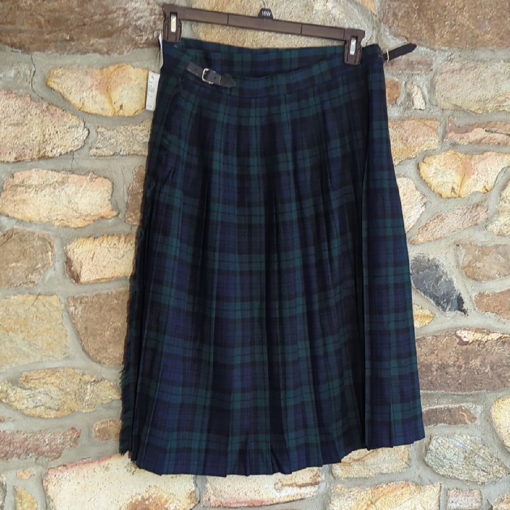 Scottish Wool Black Watch Tartan Pleated Skirt